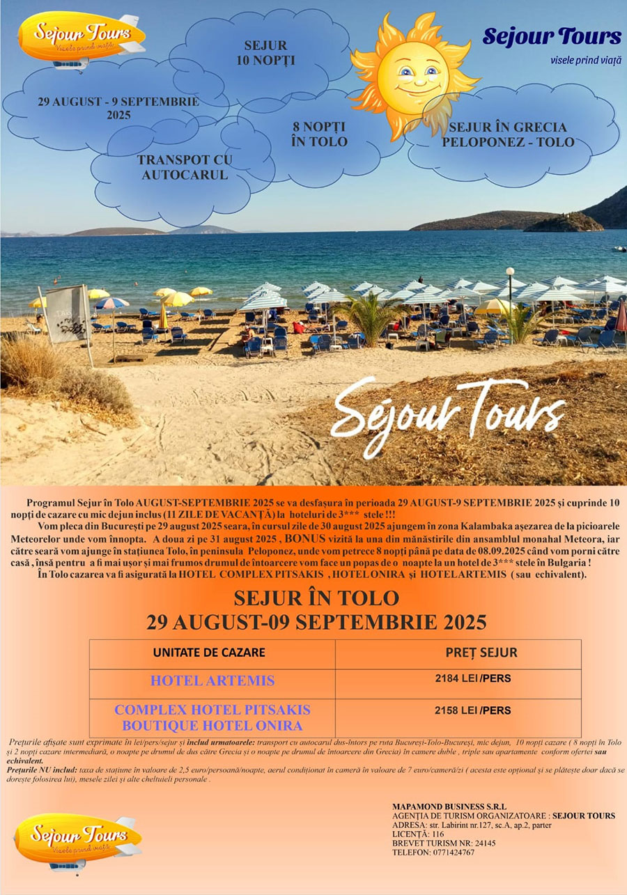 Sejur Tolo aug-sept 2025